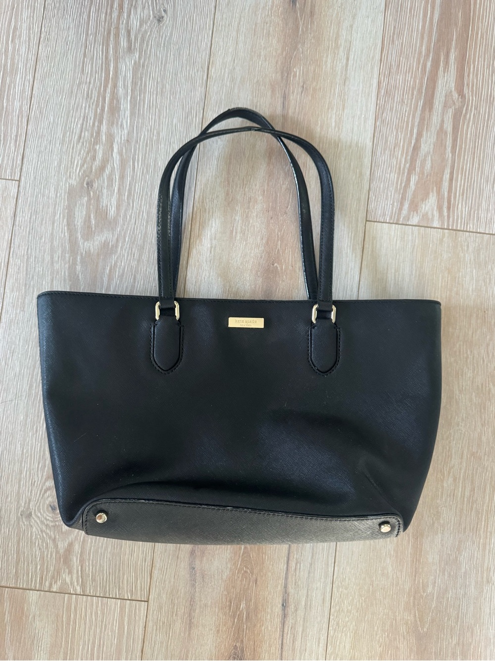 Kate Spade Black Leather Tote with Gold Accents